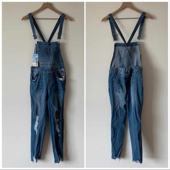 Highway jeans distressed stretchy overalls.NEW - Picture 1 of 13